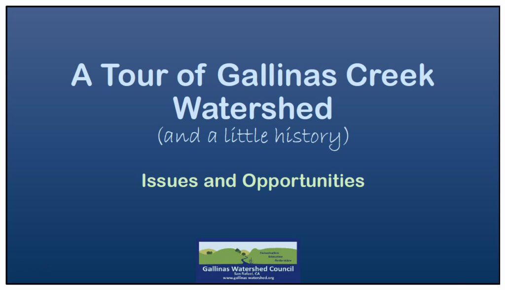 Gallinas Watershed - Tour of Gallinas Creek Watershed - Issues and Opportunities - texts and am ilustration of a creek